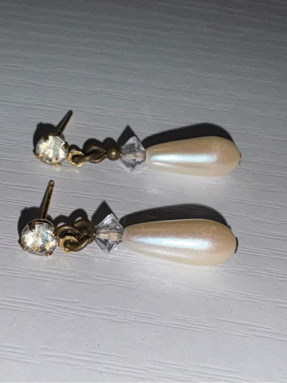 Pearl Teardrop and Crystal Dangle Earrings - Gold Tone
